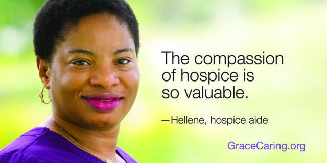 Helene states, "the compassion of hospice is so valuable" photo of Helene smiling with trees in the background