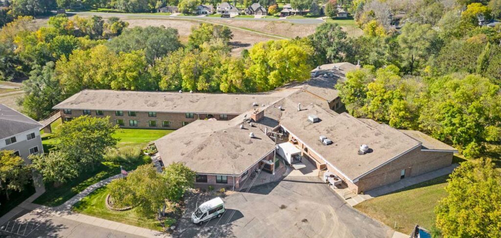 Aerial view of Hastings Senior Health and Living campus in Hastings, Minnesota