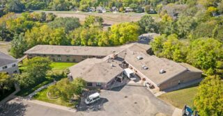 Aerial view of Hastings Senior Health and Living campus in Hastings, Minnesota