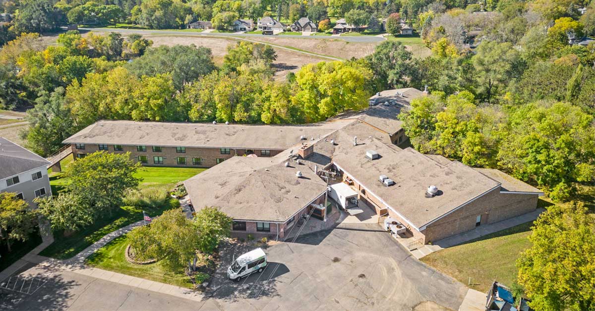 Aerial view of Hastings Senior Health and Living campus in Hastings, Minnesota